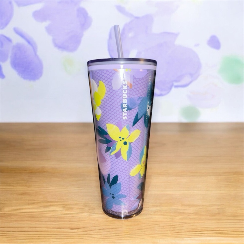 Starbucks lavender and yellow  Floral Tumbler with Straw